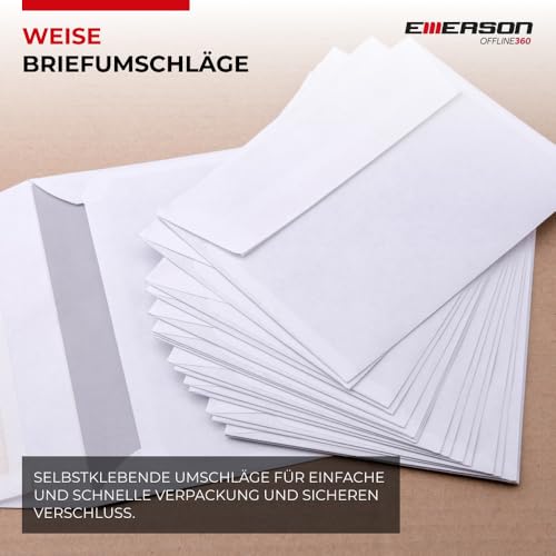 Emerson Briefümschlage DIN lang (100 Stück) Selbstklebender Briefumschlag ohne Fenster, weiße 110 x 220 mm, 80g/m², Geschäftsumschläge