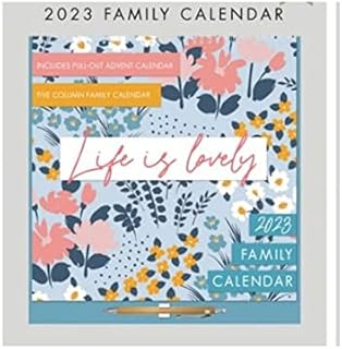 2023 Spiral Bound Wall Hanging Memo Family Calendar with Wipe Pen & Pull Out Advent Calendar | Month To View | With 5 Columns 2 Designs - Floral or Tropical Nature (Floral)
