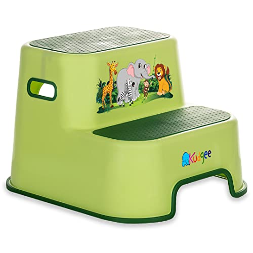 Step Stool for Kids, Toddler Stool, Kids Step Stool, Bathroom Stool, Stepping Stool, Potty Stool, Plastic Stool, Dual Height 2 Step Kids Stool, Kitchen Stool | Jungle Themed Toddler Stool | Kudgee