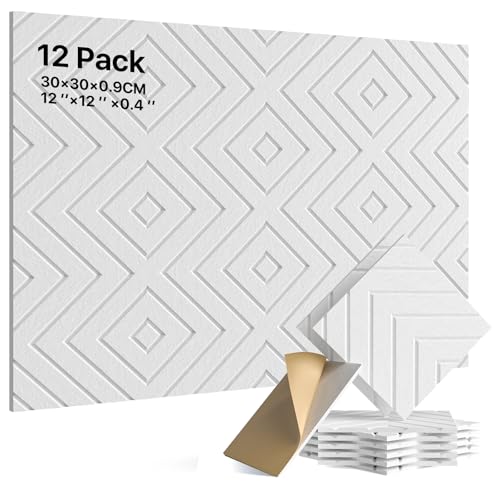 Soundsbay 12St. Akustikpaneele Selbstklebend, DIY Akustikplatten aus Polyester zur Wandpaneele, Schalldämmung Schallschutzplatten für Effektive Akustik & Stylische...