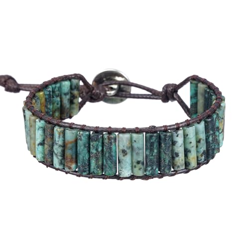 Image of Plumiss Women Boho Handmade Natural Stone Crystal Leather Bead Wrap Bracelets Collection