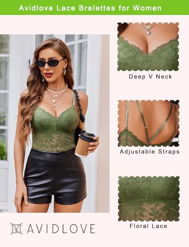 Image of Avidlove Lace Bralette for Women V Neck Camisole Lingerie Spaghetti Strap Tube Slim Tank Top