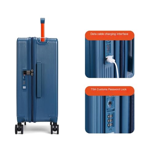 Suitcase Luggage Multi-Function Charging Wide Trolley Suitcase Password Box Universal Wheel Zipper Ultra-Light Suitcase Suitcases Large(Blue,24in)3