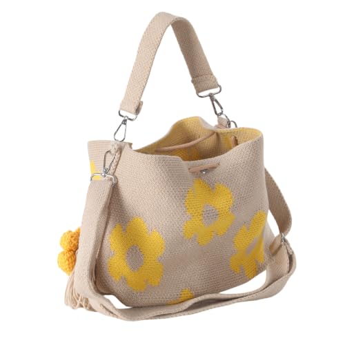 Handmade Crochet Flower Tote Knit Floral Purse Bag Boho Beach Handbags Crossbody Crochet Tote Woven Summer Beach Bag for Women for Shopping Travel Daily Use
