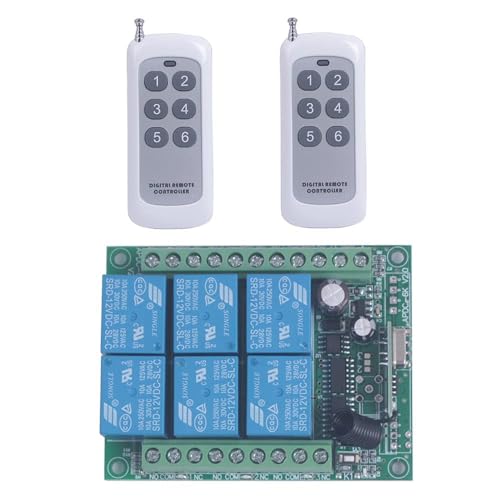 433mhz DC 12V 6 Channel Wireless Remote Control Switch 12V Remote Relay Switch Transmitter and Receiver Universal Motor Light Door Window Controller (12V 2X Control 433MHz)