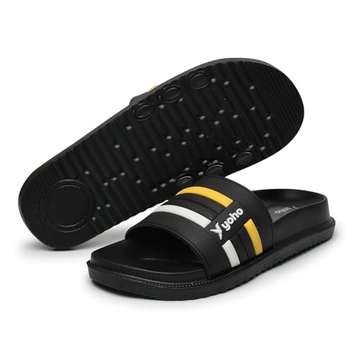 Image of YOHO Men Sliders UrbanloomX | Waterproof Monsoon Footwear | Textured Upper & Cushion Comfort | Home Wear Chappal for Gents & Boys