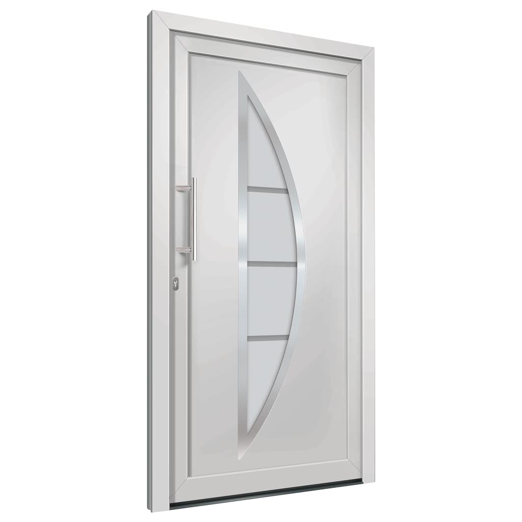 Porta di casa in PVC bianco, 88 x 200 cm, 70 mm, chiusura a 5 punti, cerniere 3D, vetri isolanti, kit completo per ingresso sicuro