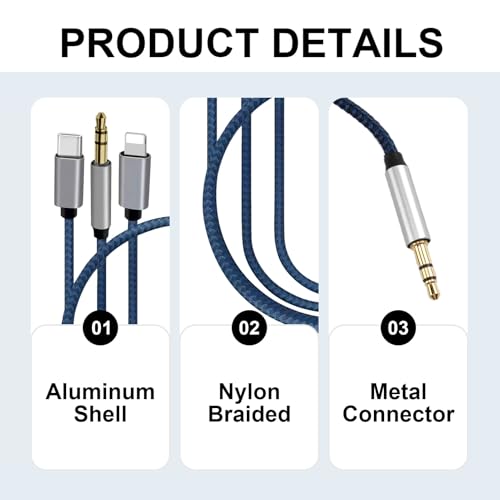 XINML Aux Cable 3 in 1 in Car, USB C + 3.5mm Aux to 3.5mm Jack Audio Cable, 8-Pin Connector, 1.2M Multi-Compatible Aux Cord Adapter Compatible with iPhone, Car, Home Stereo Speaker, MP3, Headphones - Image 3
