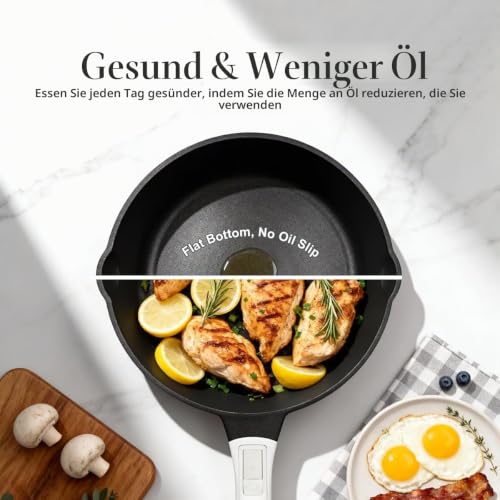 Pfanne 28cm mit Deckel, 4-Teiliges Set Antihaft Pfanne -Weiß-Schwarz – Ansicht 4