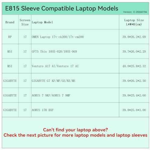 Image of Smatree Elite Laptop Sleeve for 17 inch HP OMEN Laptop 17t, MSI GF75 Thin 10UE-028 /Venture A17 AI /17 AI, GIGABYTE G7 KF /MF /GE /AORUS 17H /AORUS 7, Protective Laptop Case with Pocketwith Pocket (E815)