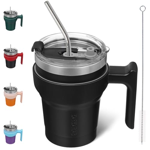 Image of BJPKPK 10 oz Mini Tumbler with Lid, Straw & Handle, Insulated Steel Cup
