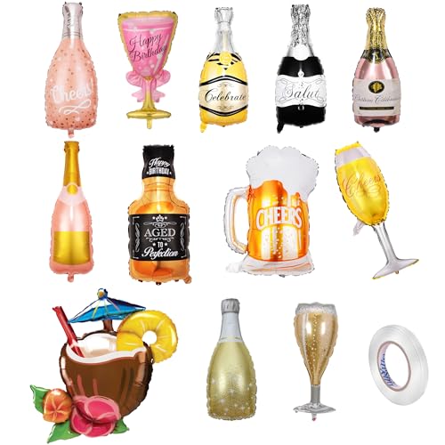12 Piezas Globos de Papel de champán, XXL Gigante Globos de Cerveza, Globos de Aluminio de botella de vino, Globo de Helio de Cerveza para Regalo Niños Cumpleaños Traje Fiesta Nupcial Boda