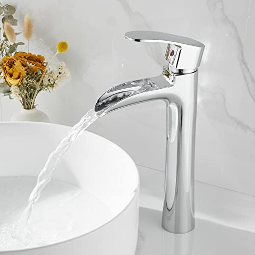 HJYXXSR Grifo de baño moderno de latón con cascada, color negro, monomando, caliente y frío