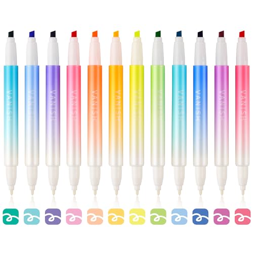 Erasable Highlighters Assorted Colors 12 Pack, Dual Tip Erasable Markers Pens, Chisel Tip Smooth Writing Journaling Highlighters School Office Supplies