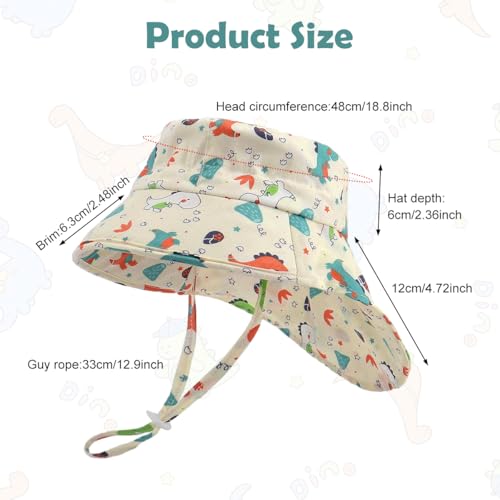 Image of SNOWIE SOFT Dinosaur Bucket Hat Sun Cap for Baby Boy 1-3 Years with Chain Strap, UPF 50+ Sun Protection Baby Cap for Kids Wide Brim Beach Hat Cute Summer Caps for Baby Boy