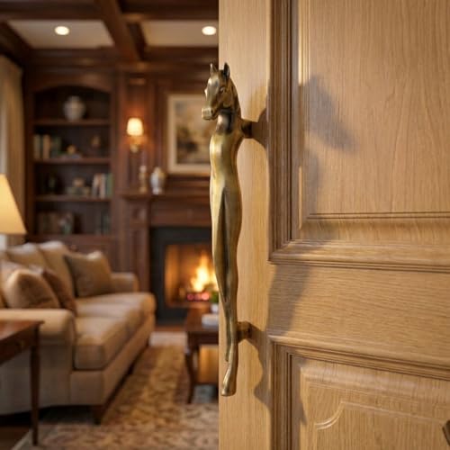 Image of GLOXY Premium Antique 12 inch Horse Shaped Main Door Handle with 8 inch Hole-to-Hole Spacing - Decorative Push & Pull Aluminium Wooden & Glass Door Handle for Home, Hotel, Office & Banquet Hall - Pack of 1
