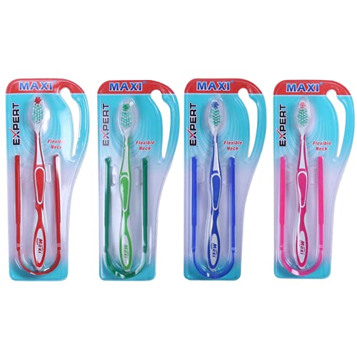 Image of MAXI Adult Expert Soft Bristles Manual Toothbrush With Dual Action Tongue Cleaner-Oral Hygiene Kit, Perfect Combo For Family, Multicolor (Pack Of 4)