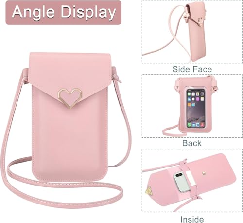 Crossbody Wallet Case With Touch Screen Cell Phone Purse Love Heart Pattern with Card Holder Neck Strap Leather Protective Cover for Women Girls(1 pack)2
