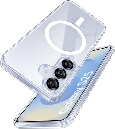 Image of Magnetic Silicone Case for Samsung Galaxy S25 5G Compatible with MagSafe, Shockproof Phone Bumper Cover, Anti-Scratch Clear Back (Clear)