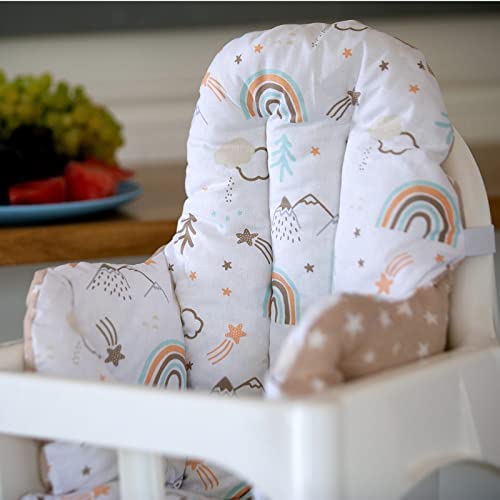 Image of Cushion - Washable & Reversible One-Piece Cotton Seat Pad for IKEA High Chair Accessories, Compatible with Antilop (Brown Rainbow)