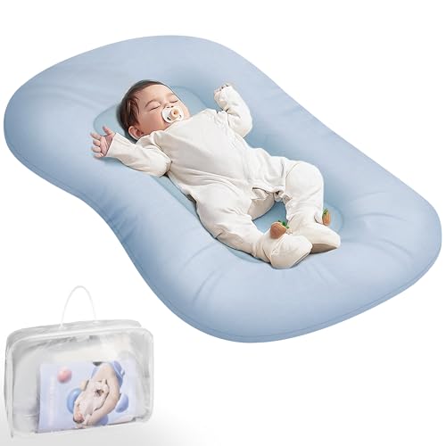 Image of Baby Lounger - Baby Lounger for Newborn, Infant Lounger for Home and Travel, Soft Cotton, Newborn Babies Essentials Gifts, ZumaBlue