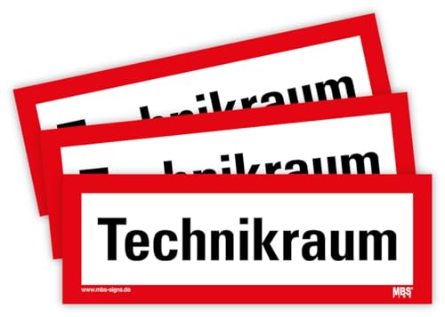 3 Stück – Aufkleber Brandschutzzeichen „Technikraum“ Hinweis Brandschutz Sticker Folie selbstklebend | 21 x 7,4 cm Made in Germany