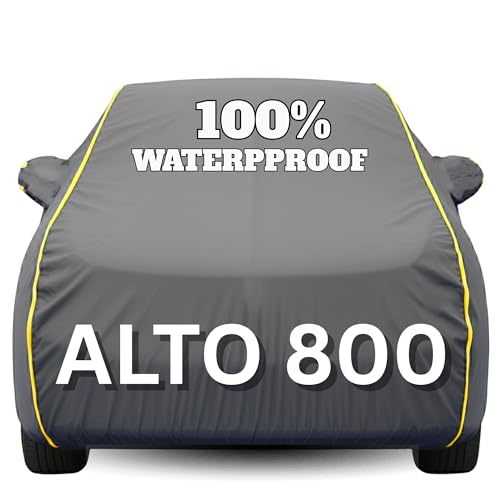 Image of Waterproof Car Body Cover - 100% Water Proof Custom Fit New Car Covers, Outdoor Full Protecting Cover for Alto 800 (All Models) with Free Storage Bag - UV, Rain & Dust, All Weather Protection