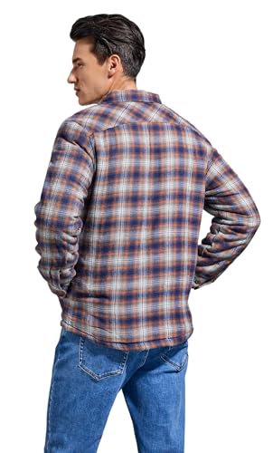 Image of Men's Sherpa Cotton Flannel Shirt Jacket Plaid Button Coat Pocket
