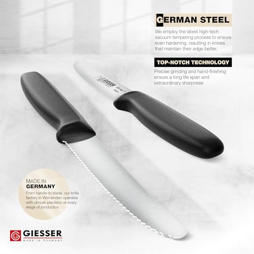 Prime Selection PS 8365 WSP 11-6 COLOR Giesser Since 1776, Made In Germany, Black Serrated Utility Kitchen Knives Round Tip Dishwasher Safe 4.5 Inch thumb #3