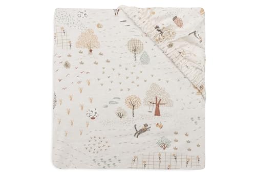 Jollein Sábana Bajera Ajustable Jersey - para Cama Infantil - Tiny Park - 60x120cm - Sábana Bajera Ajustable de algodón - Certificación Oeko-Tex