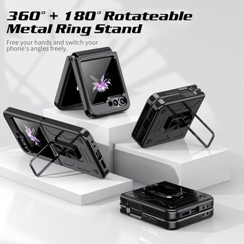 for Galaxy Z Flip 6 Case, Samsung Flip 6/Flip 5 Case with Hinge Protection/Kickstand/Screen Protector,Slim Shockproof Phone Case for Samsung Galaxy Z Flip 6/Z Flip 5 2024,Blue