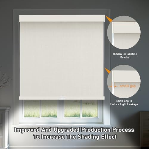 Image of AOSKY Cordless Blackout Roller Shade for Window, 33.5 inchW x 72 inchH, Linen Beige