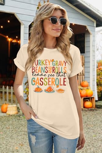 Image of Thanksgiving Shirts Women Turkey Gravy Beans and Rolls Tshirts Funny Turkey Graphic T-Shirt Family Thanksgiving Tops