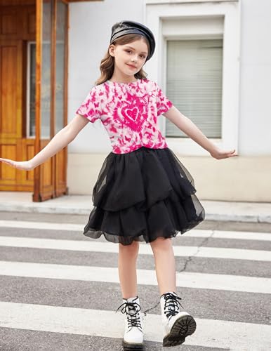 Image of Arshiner Girls Casual Tie Dye Short-Sleeve T-Shirt Cute Print Summer Blouse for Girls Twist Front Tunic Tee Tops