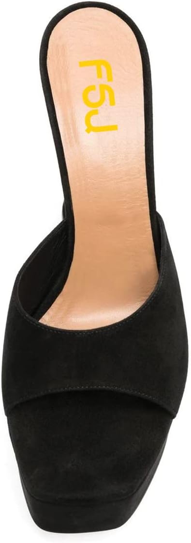 FSJ Women Slip On Platform Heeled Sandals Peep Open Toe Chunky Block High Heels Mules Backless Summer Dress Slide Sandals Size 4-15 US - Image 4