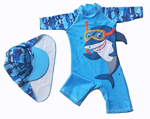 Image of Toddler Baby Boys Swimsuit One Piece Bathing Suit Rash Guard Swimwear UPF 50+ with Hat