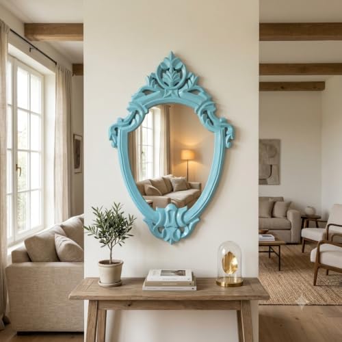 Image of Maharani Mirror Frame for Living Room Bedroon Bathroom (Maharani Mirror Frame) & Jharokha Style Mirror Frame (Size18x12inch). (Rich Green)