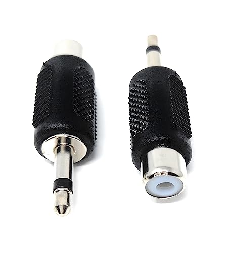 DRUT 2pcs RCA Phono Socket to 3.5mm Mono Jack Plug Audio Video Adapter (Black Silver) - Image 2