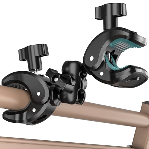 MAGJIEYX Doppelklemmhalterung 360 Drehbar Kamerastange Halterung mit Magic Arm für Motorcycle Kinderwagen Rollator Rollstuhl Stabil & Tragbar Schirmhalter Kompatibel mit Gopro Insta360 Kamera Zubehör