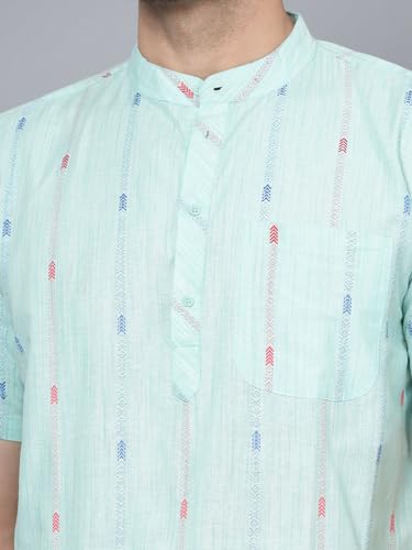 Image of LATEST CHIKAN Men's Cotton Regular Casual Strped Short Kurta Half Sleeves - (SK-LJ.DS.AS)