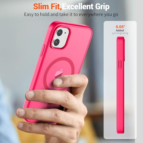 Image of SUPFINE Magnetic for iPhone 12 Case /iPhone 12 Pro Case (Compatible with MagSafe) (Military Grade Drop Protection) Slim Translucent Matte Shockproof with Anti-Fingerprint Phone Case,Hot Pink