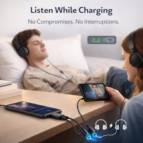Image of Mizi USB C to Dual 3.5mm Headphone Splitter, 2-Port Audio Adapter for iPhone 15 /16 /17 Pro, Galaxy S24 /S25 Ultra, Pixel, iPad Pro - Share Music & Podcasts - Black