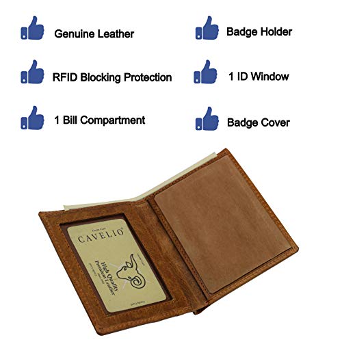 USA RFID Leather Slim Thin Bifold ID Money Wallet Oval Shape Badge Holder (Tan)3