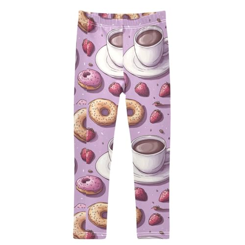 Boccsty Coffee Doughnut Strawberry Girls Leggings Kids Yoga Pants Dance Active Tights 4T