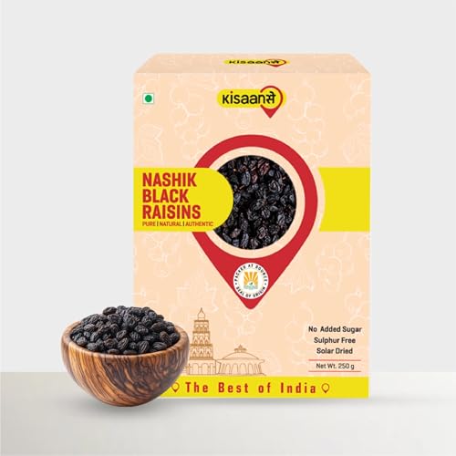 Image of KisaanSay Premium Nashik Seedless Black Raisins 250gm, Solar Dried,No Added Sugar Kali Kishmish, No Sulphur & Preservatives, Raisins Dry Fruit, Kismis, Kishmish