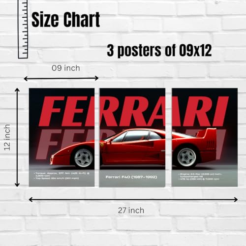 Image of Good Hope Ferrari car Poster, 3-Piece Split Car Posters, Car Poster For Wall Art Decoration, Gift for Boys, A4 Size Posters for Wall, Bedroom, Hostel, Study Room, living Room Decor