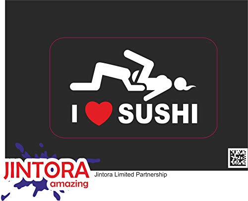 JINTORA - i Love Sushi - Pegatina Vinilo Impreso para Coche, Carpeta, Moto, Bici, Pared, Puerta, Nevera etc. - 3X 30x18mm
