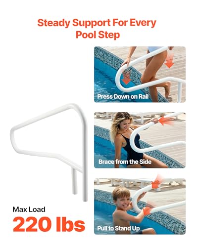 Image of VEVOR Pool Rail, 54 x 32 inch Pool Handrail, 220 lbs Load Capacity Heavy Duty Stainless Steel Swimming Handrail, Seamless Welding, Recessed or Base Mount, for Poolside, Water Parks, Spa Centers