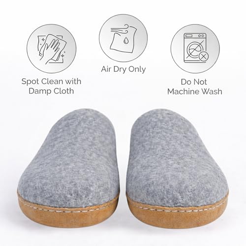 Image of Wool Felt Mule Slippers for Women & Men, Handmade 100% Natural Wool Backless House Shoes with Premium Suede Sole, Warm Breathable Indoor Slip-On