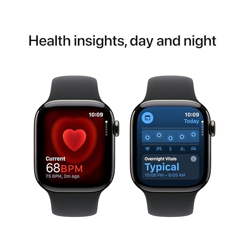 Image of Apple Watch Series 10 [GPS + Cellular 42 mm] Smartwatch with Slate Titanium Case with Black Sport Band- M /L. Fitness Tracker, ECG App, Always-On Retina Display, Water Resistant